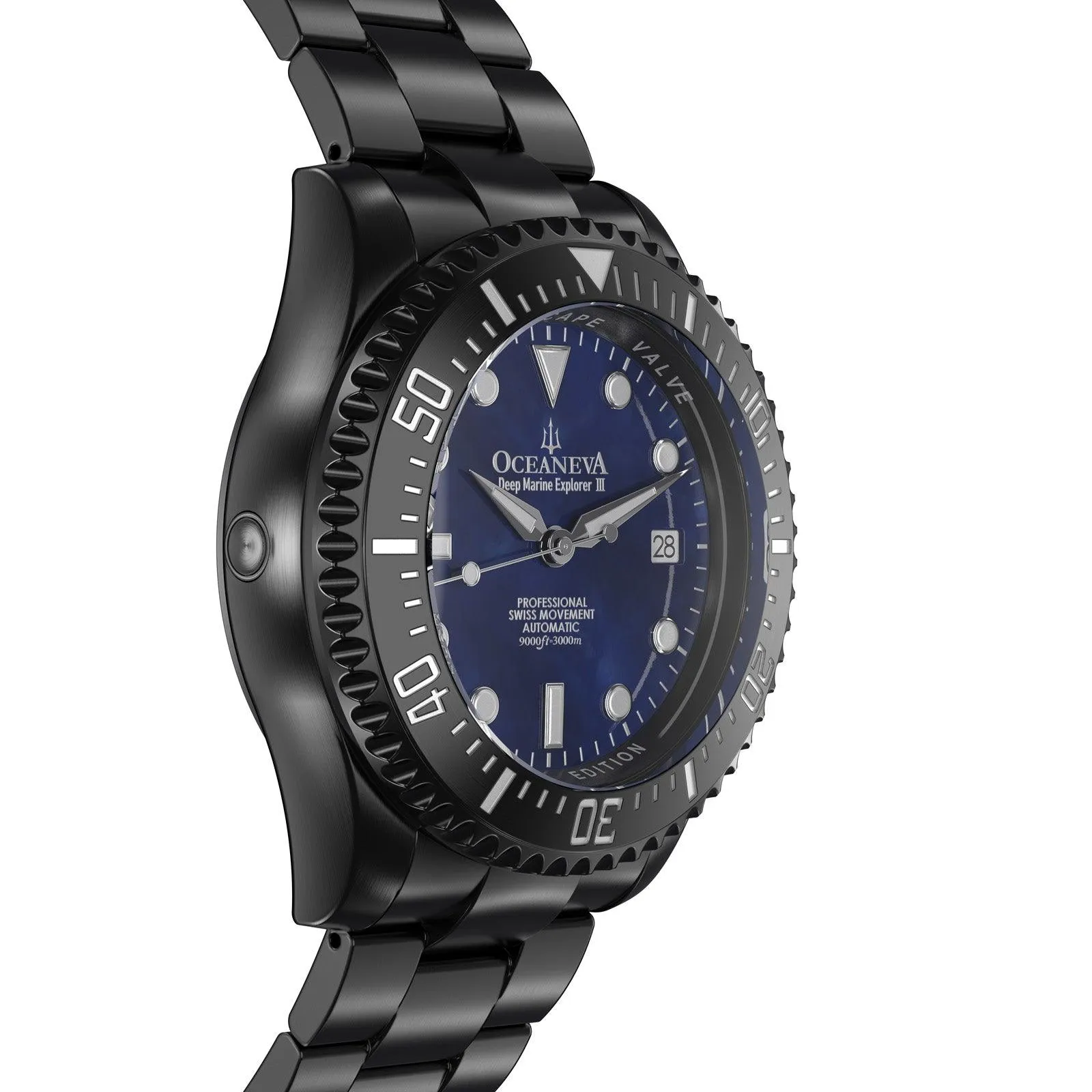 Oceaneva Deep Marine Explorer III Automatic 3000M Pro Diver Black Navy Mother Of Pearl Limited Edition