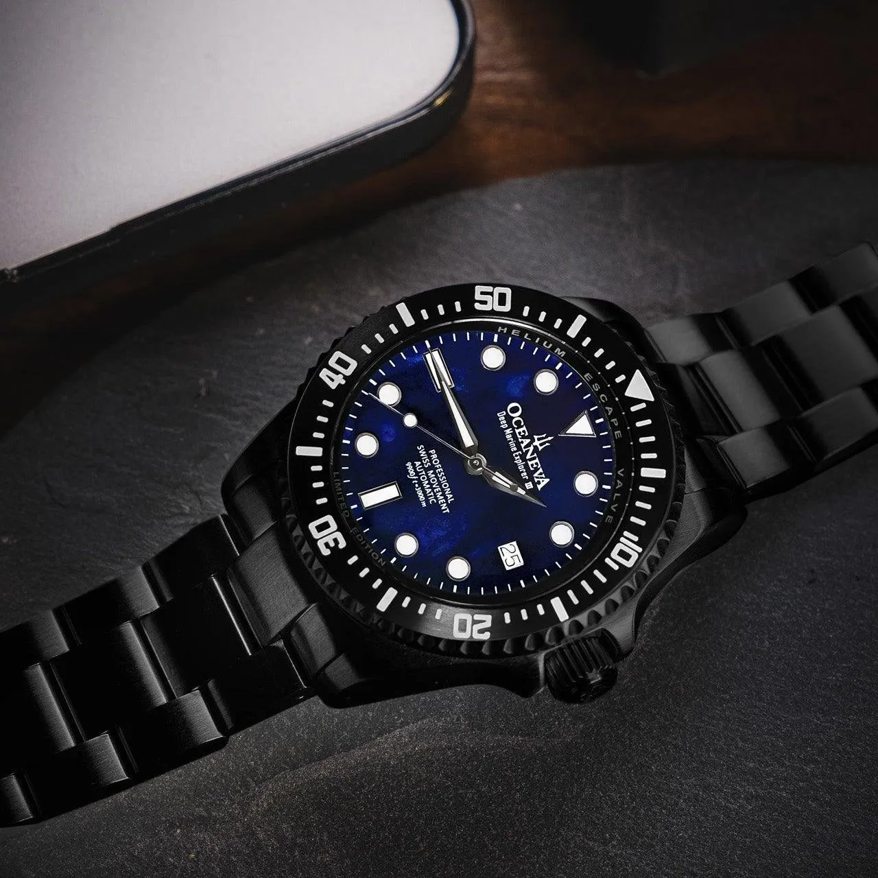Oceaneva Deep Marine Explorer III Automatic 3000M Pro Diver Black Navy Mother Of Pearl Limited Edition
