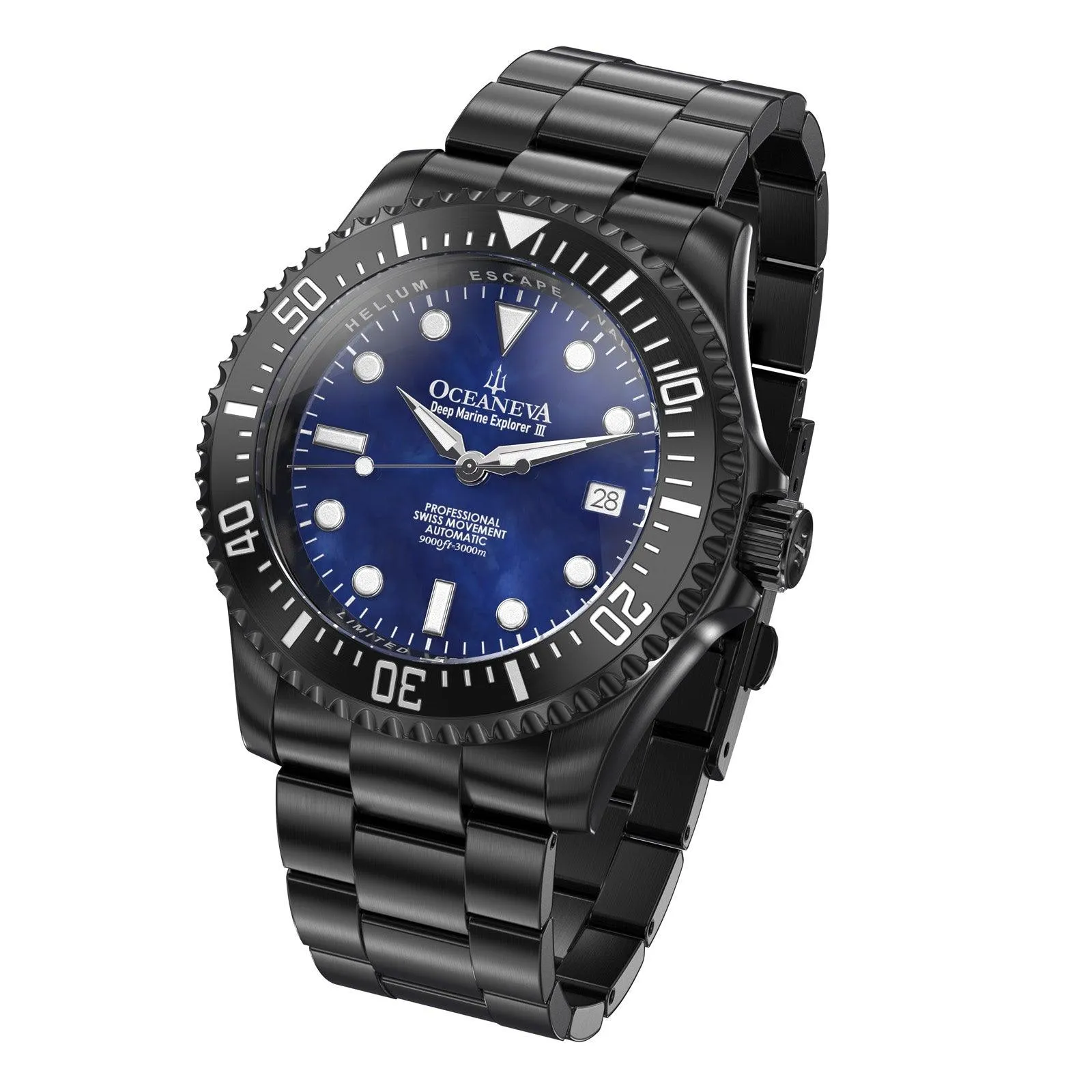 Oceaneva Deep Marine Explorer III Automatic 3000M Pro Diver Black Navy Mother Of Pearl Limited Edition