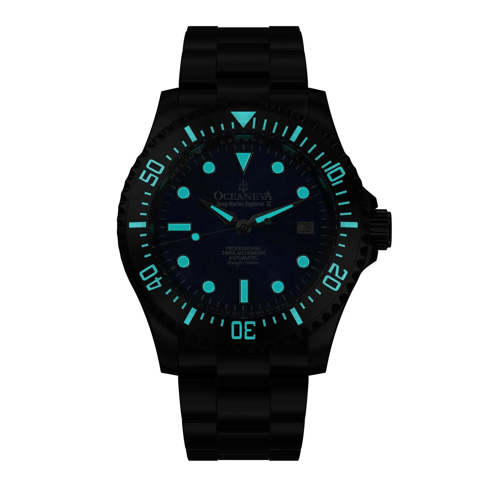 Oceaneva Deep Marine Explorer III Automatic 3000M Pro Diver Black Navy Mother Of Pearl Limited Edition