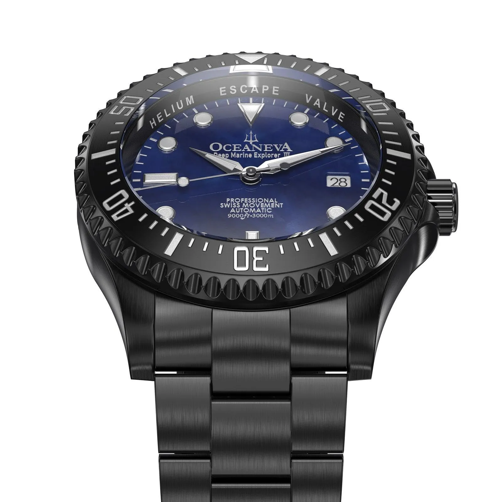 Oceaneva Deep Marine Explorer III Automatic 3000M Pro Diver Black Navy Mother Of Pearl Limited Edition