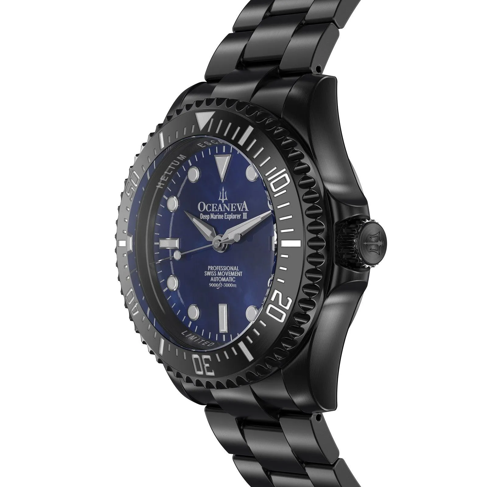 Oceaneva Deep Marine Explorer III Automatic 3000M Pro Diver Black Navy Mother Of Pearl Limited Edition
