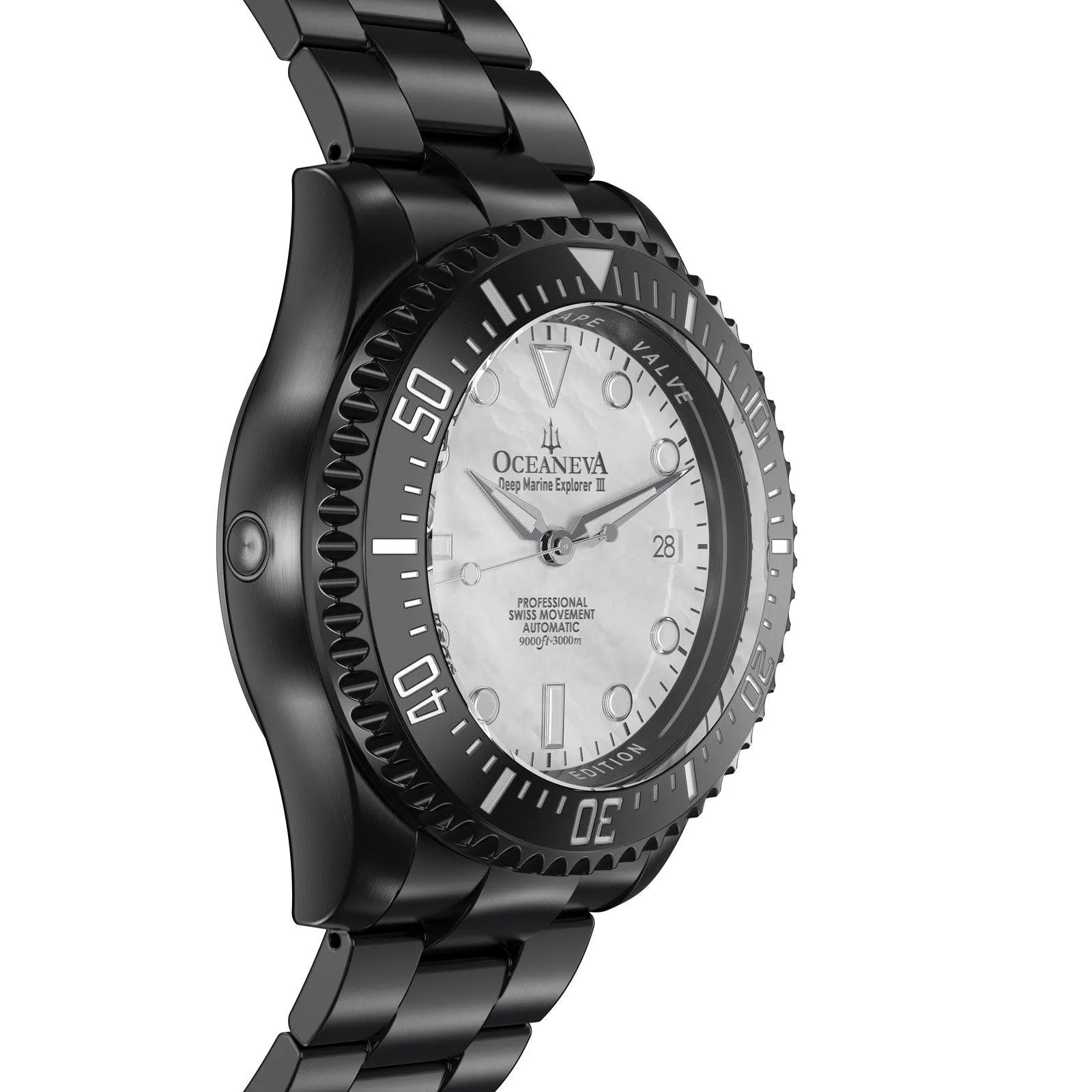 Oceaneva Deep Marine Explorer III Automatic 3000M Pro Diver Black White Mother Of Pearl Limited Edition