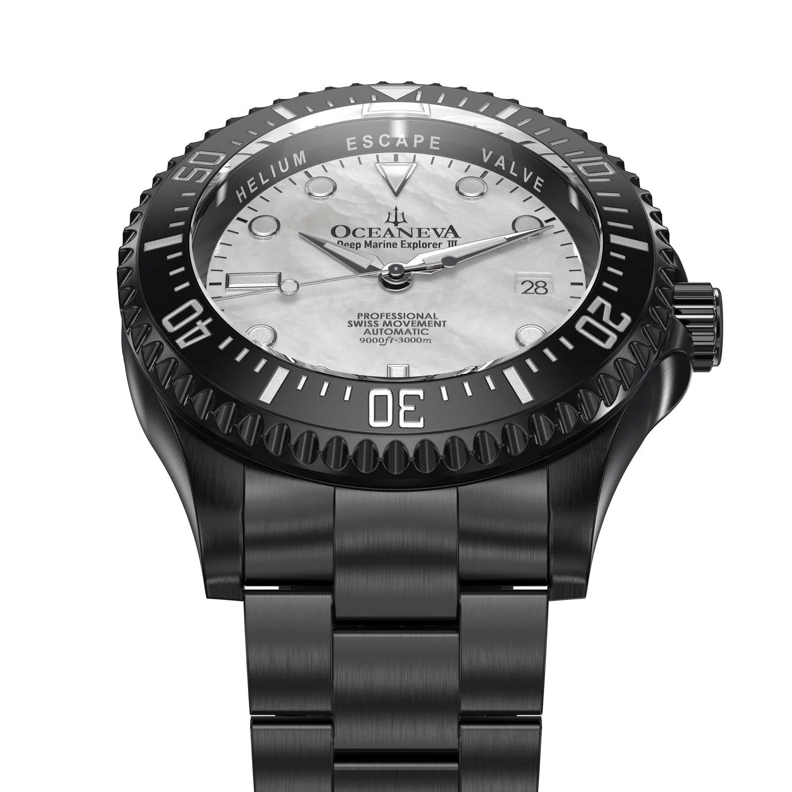 Oceaneva Deep Marine Explorer III Automatic 3000M Pro Diver Black White Mother Of Pearl Limited Edition