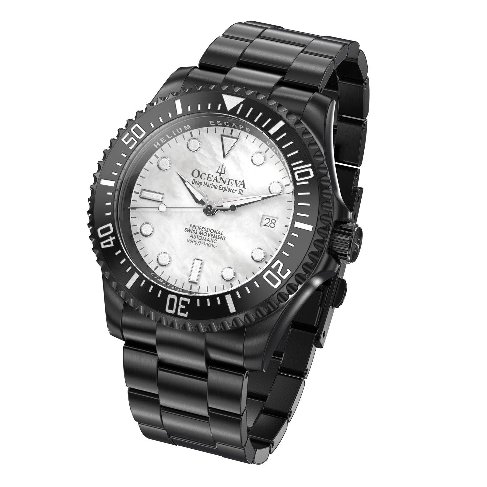 Oceaneva Deep Marine Explorer III Automatic 3000M Pro Diver Black White Mother Of Pearl Limited Edition