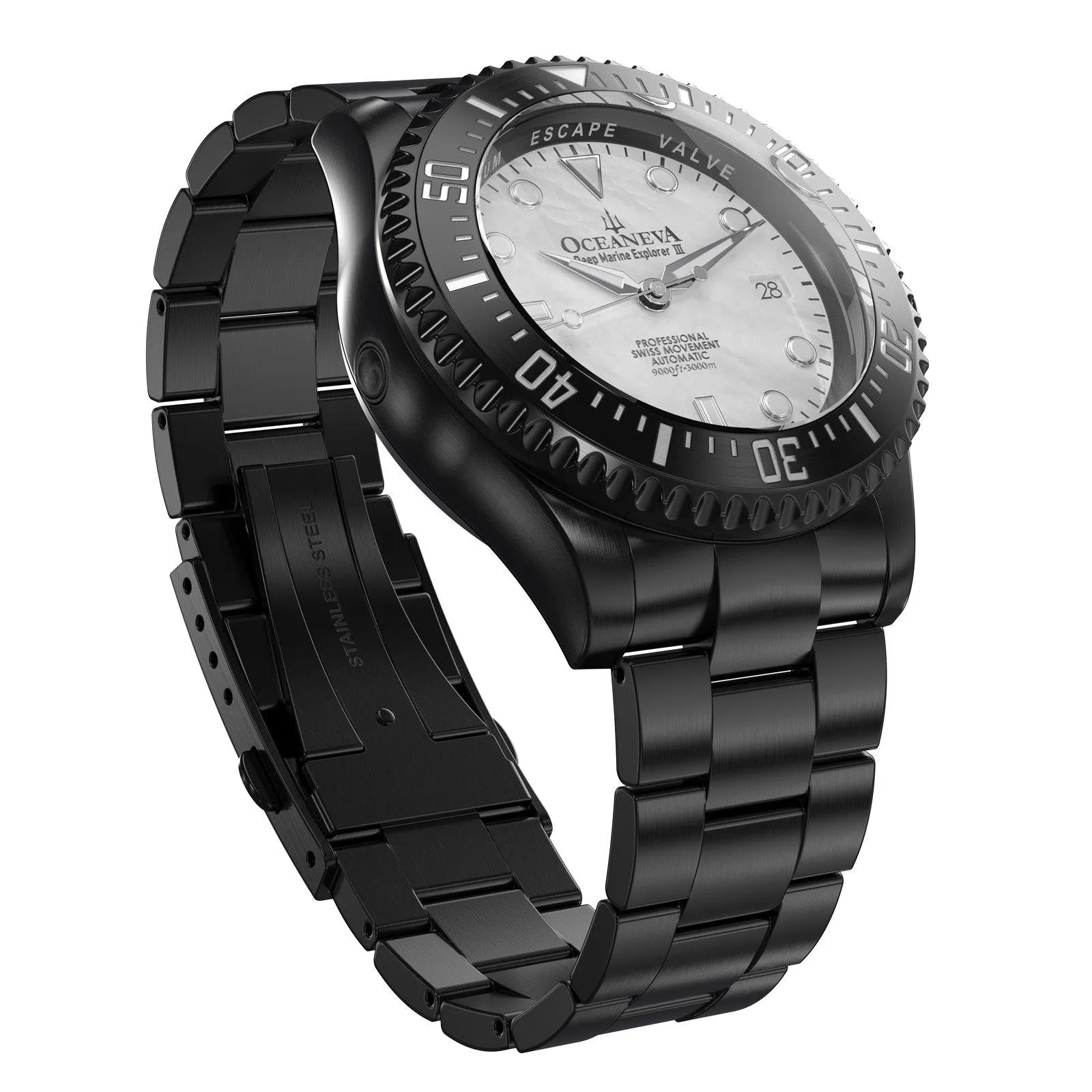 Oceaneva Deep Marine Explorer III Automatic 3000M Pro Diver Black White Mother Of Pearl Limited Edition