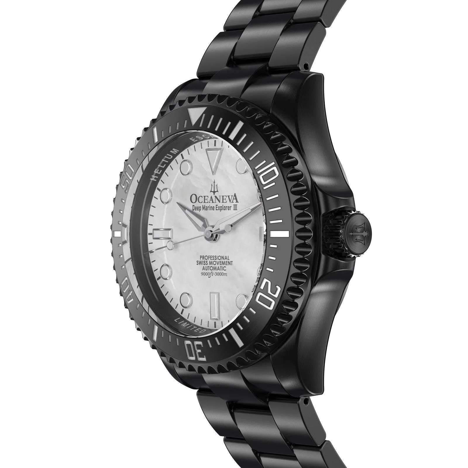 Oceaneva Deep Marine Explorer III Automatic 3000M Pro Diver Black White Mother Of Pearl Limited Edition