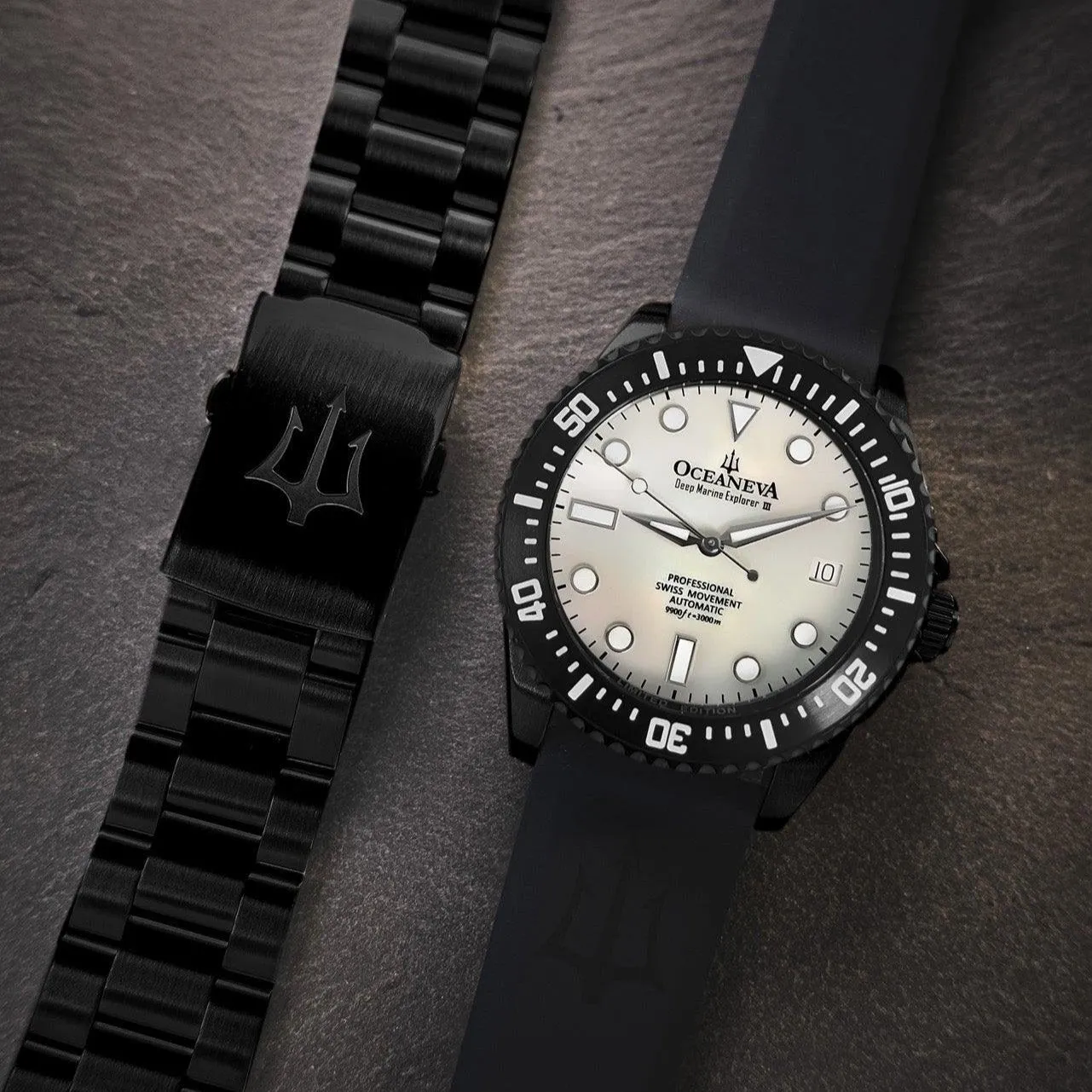 Oceaneva Deep Marine Explorer III Automatic 3000M Pro Diver Black White Mother Of Pearl Limited Edition