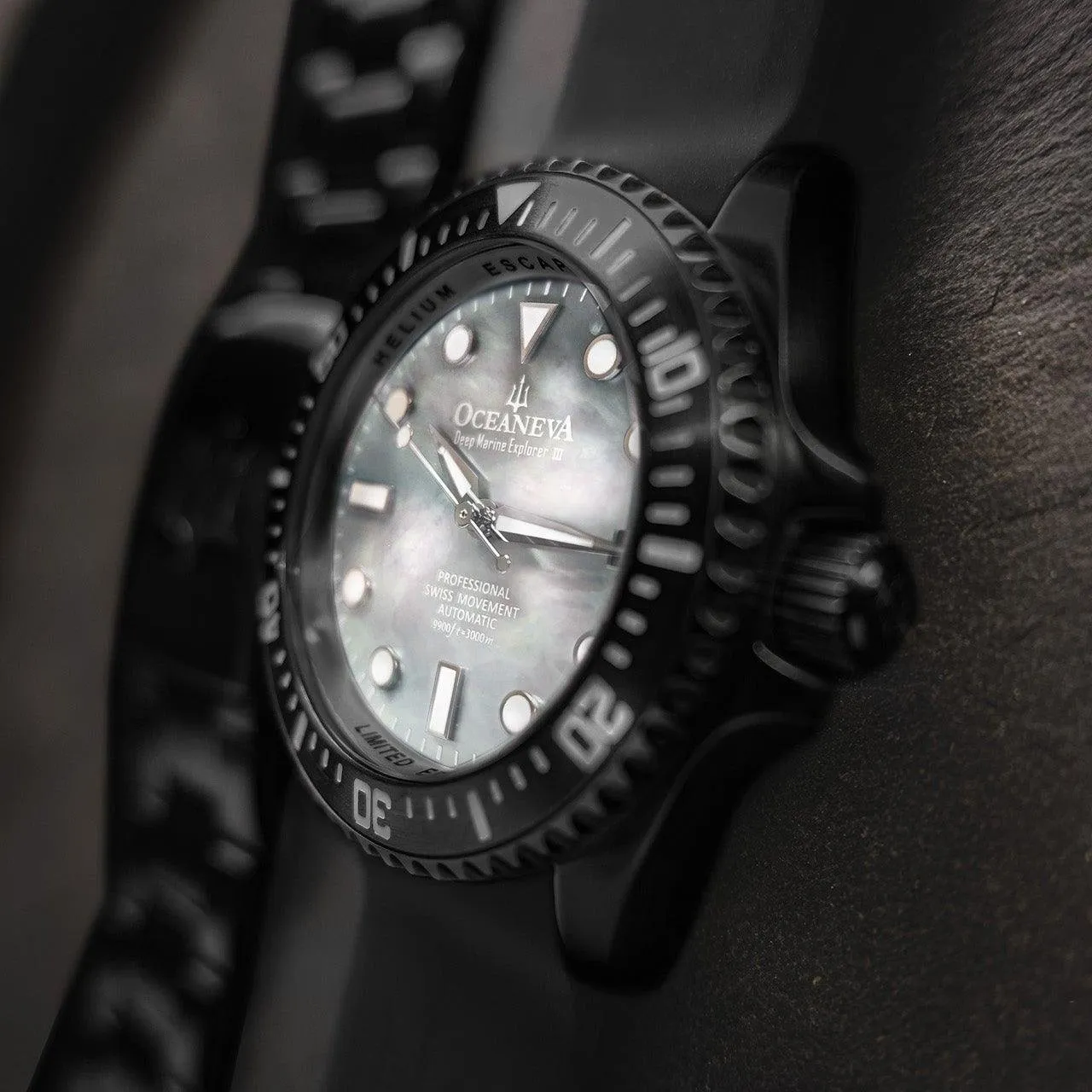 Oceaneva Deep Marine Explorer III Automatic 3000M Pro Diver Black White Mother Of Pearl Limited Edition