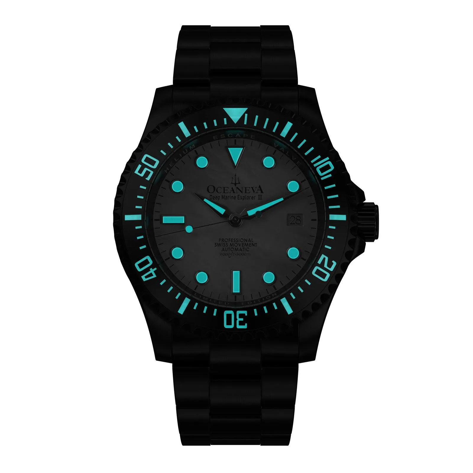 Oceaneva Deep Marine Explorer III Automatic 3000M Pro Diver Black White Mother Of Pearl Limited Edition