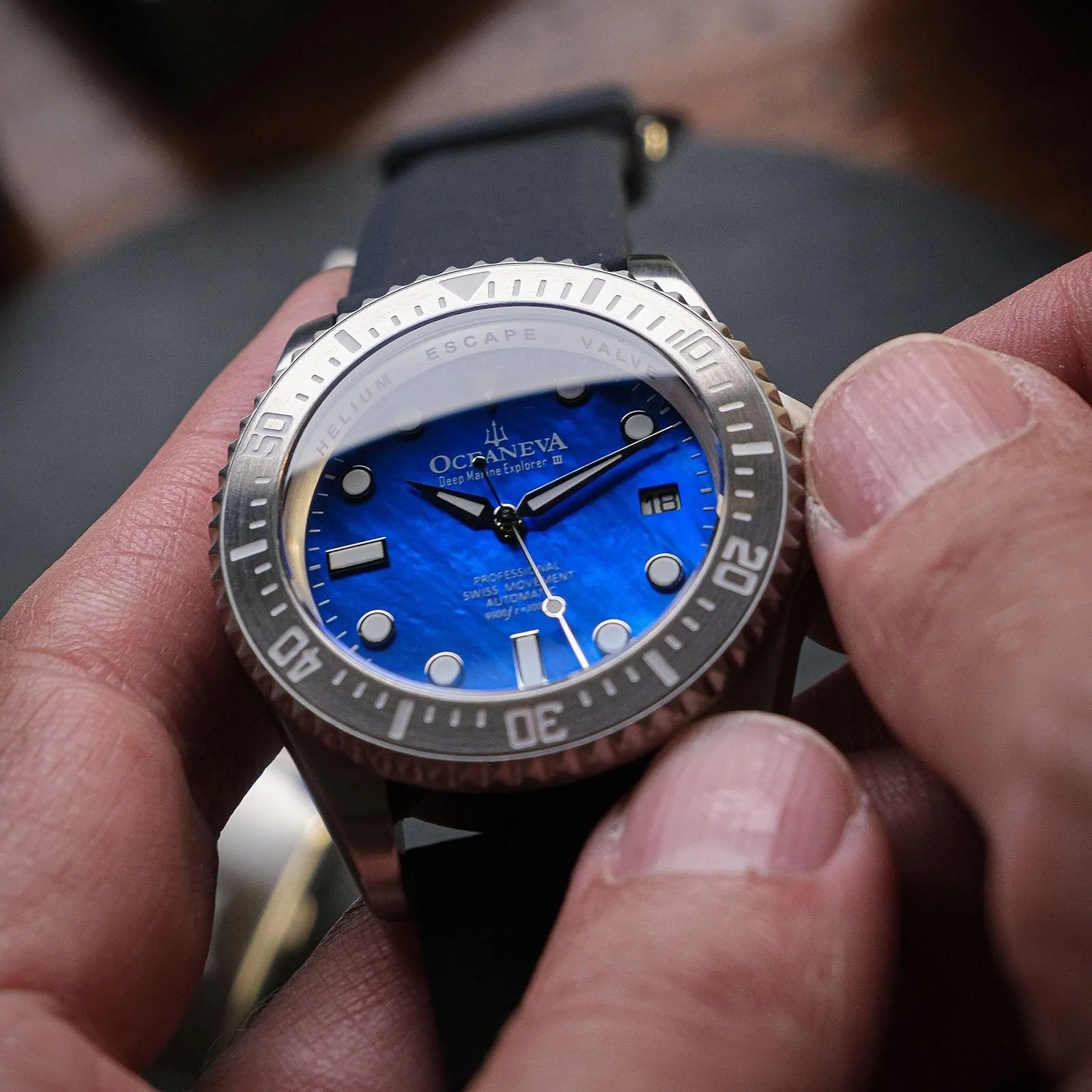 Oceaneva Deep Marine Explorer III Automatic 3000M Pro Diver Blue Mother Of Pearl Limited Edition