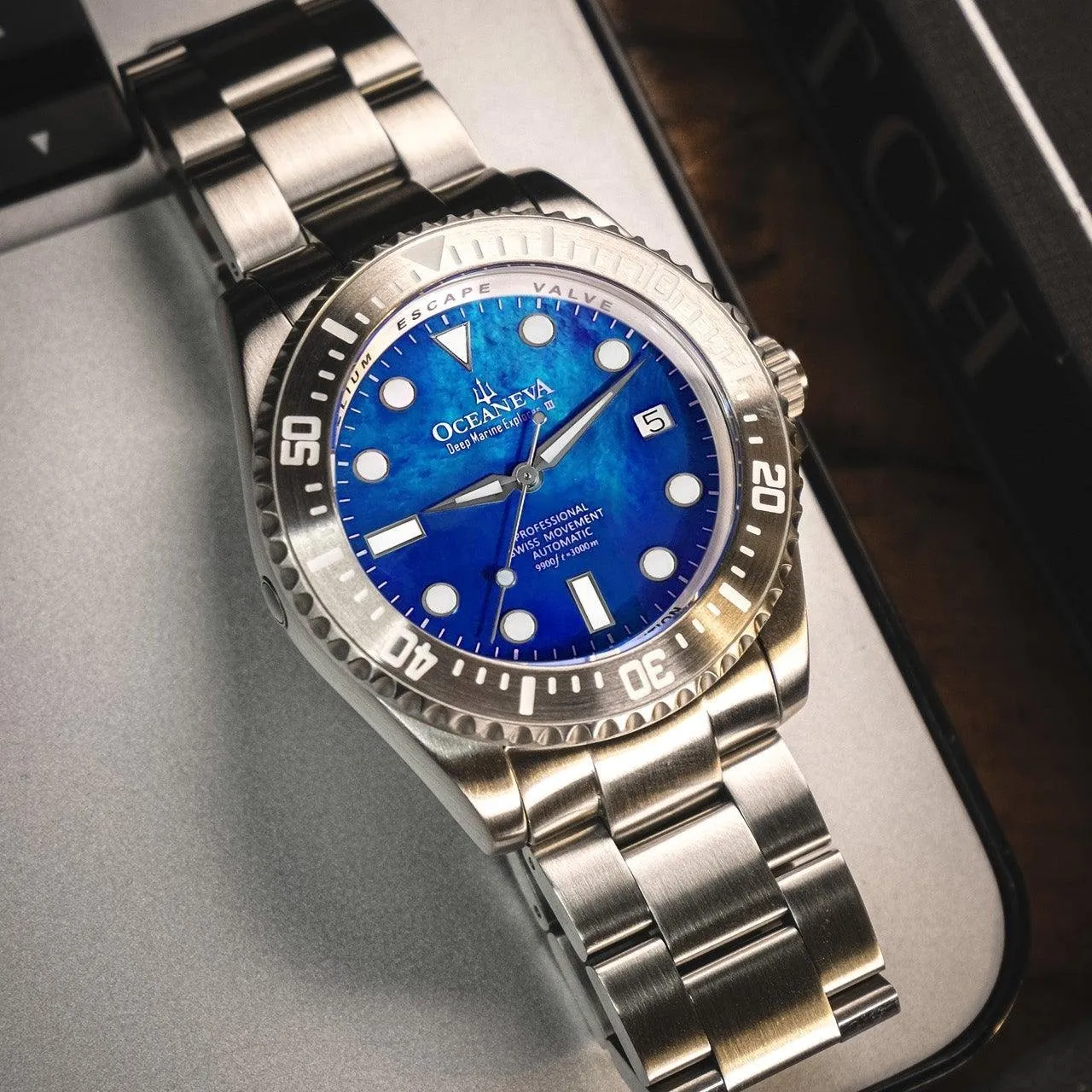 Oceaneva Deep Marine Explorer III Automatic 3000M Pro Diver Blue Mother Of Pearl Limited Edition