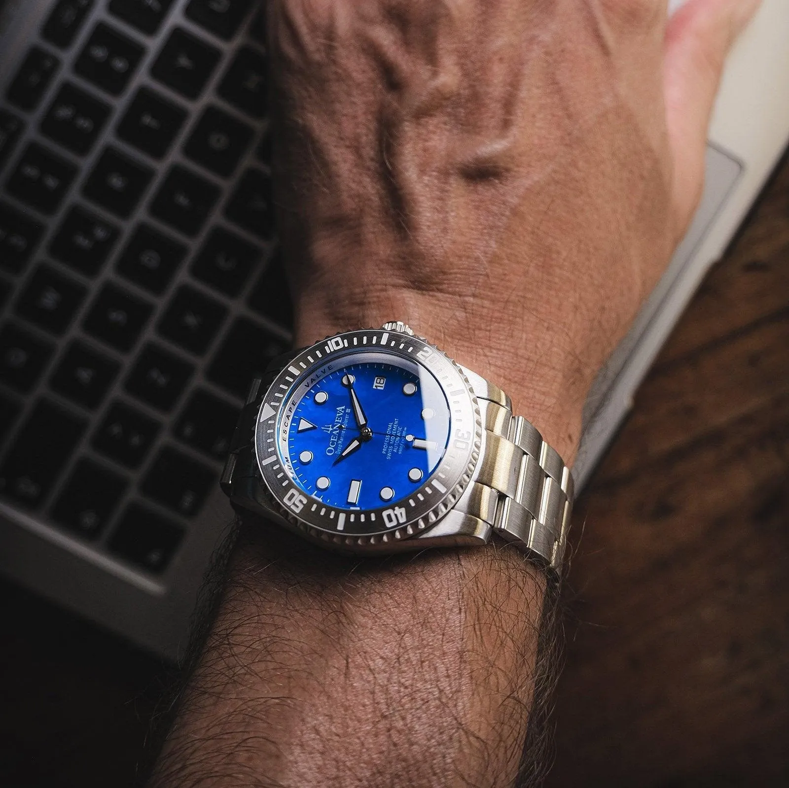 Oceaneva Deep Marine Explorer III Automatic 3000M Pro Diver Blue Mother Of Pearl Limited Edition