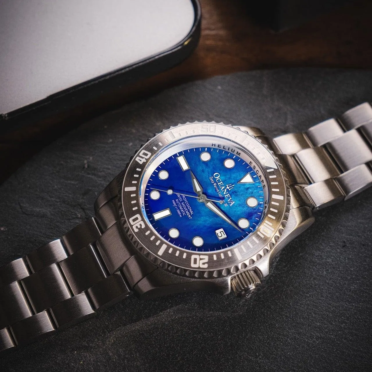 Oceaneva Deep Marine Explorer III Automatic 3000M Pro Diver Blue Mother Of Pearl Limited Edition