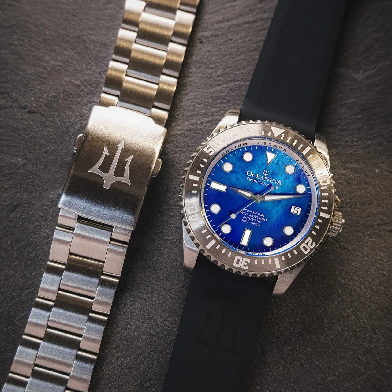 Oceaneva Deep Marine Explorer III Automatic 3000M Pro Diver Blue Mother Of Pearl Limited Edition