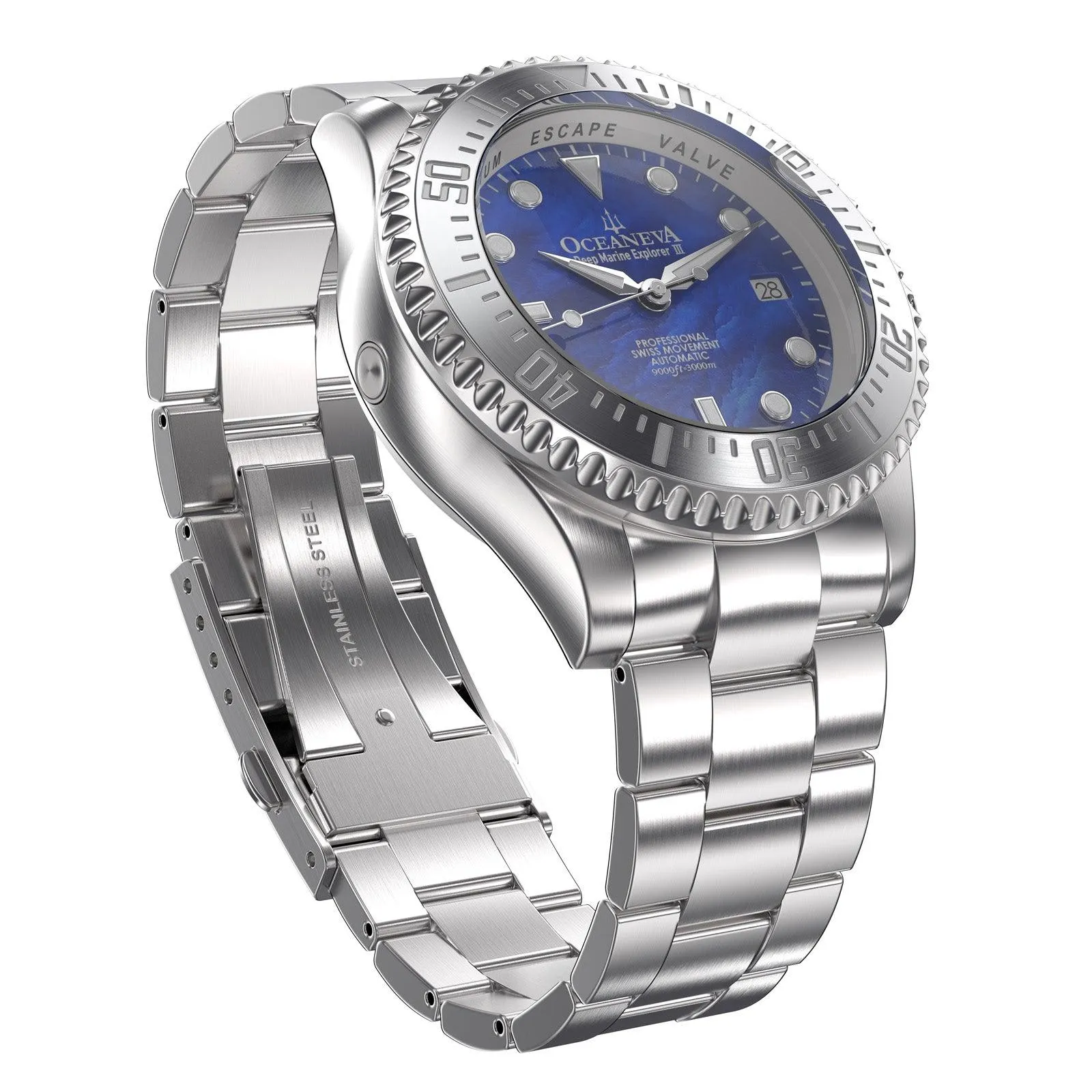Oceaneva Deep Marine Explorer III Automatic 3000M Pro Diver Blue Mother Of Pearl Limited Edition
