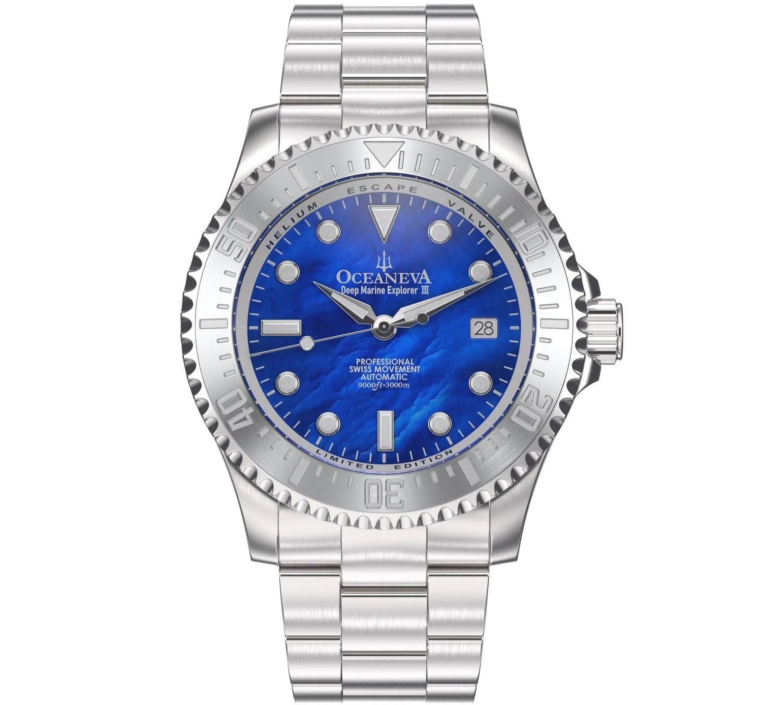 Oceaneva Deep Marine Explorer III Automatic 3000M Pro Diver Blue Mother Of Pearl Limited Edition