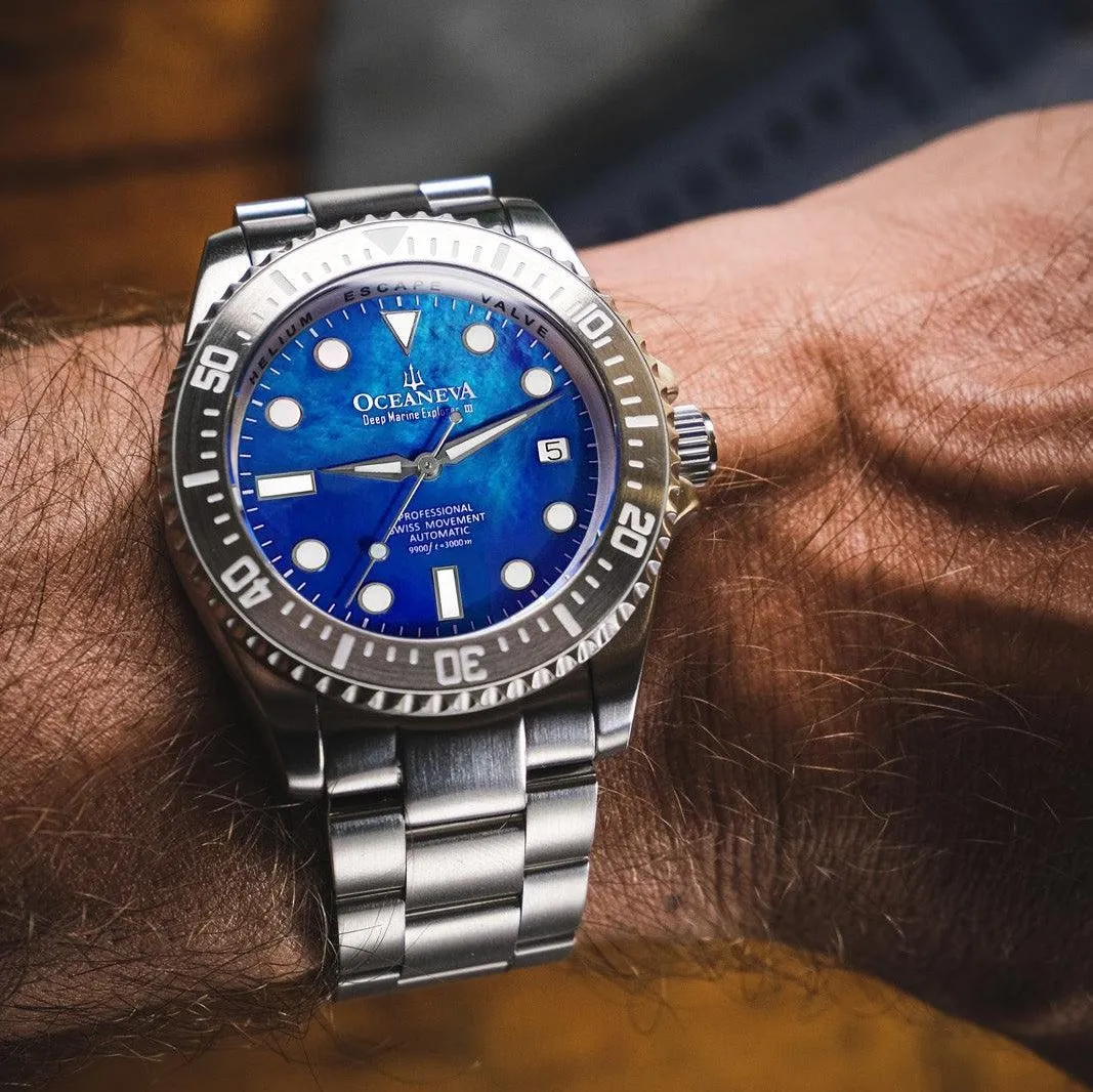 Oceaneva Deep Marine Explorer III Automatic 3000M Pro Diver Blue Mother Of Pearl Limited Edition