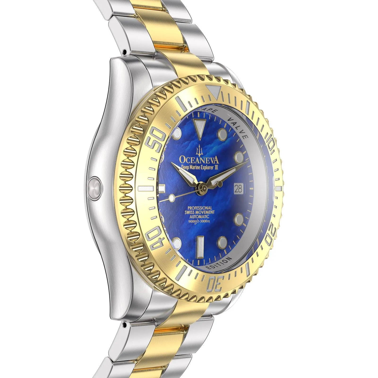 Oceaneva Deep Marine Explorer III Automatic 3000M Pro Diver Gold Blue Mother of Pearl Limited Edition