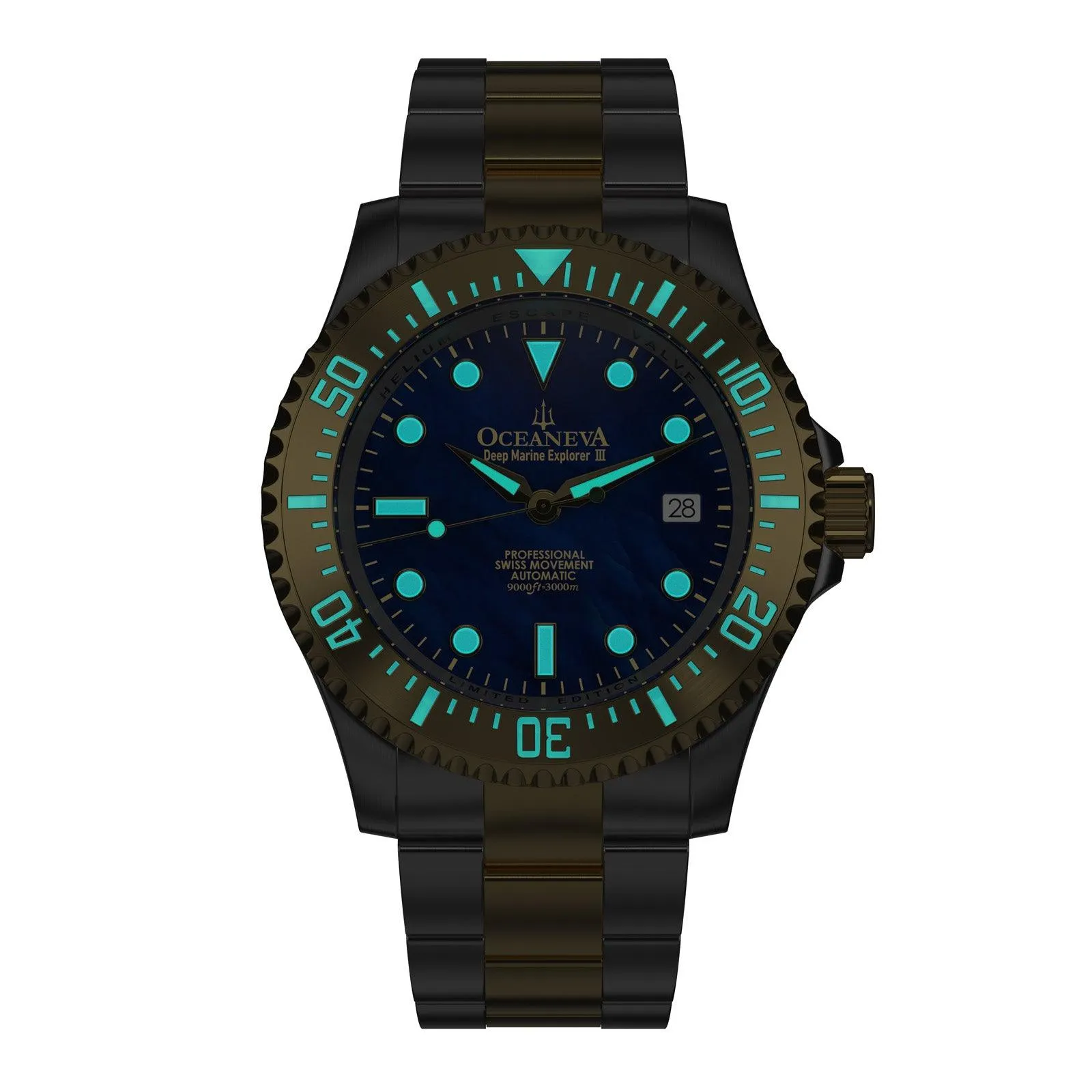 Oceaneva Deep Marine Explorer III Automatic 3000M Pro Diver Gold Blue Mother of Pearl Limited Edition