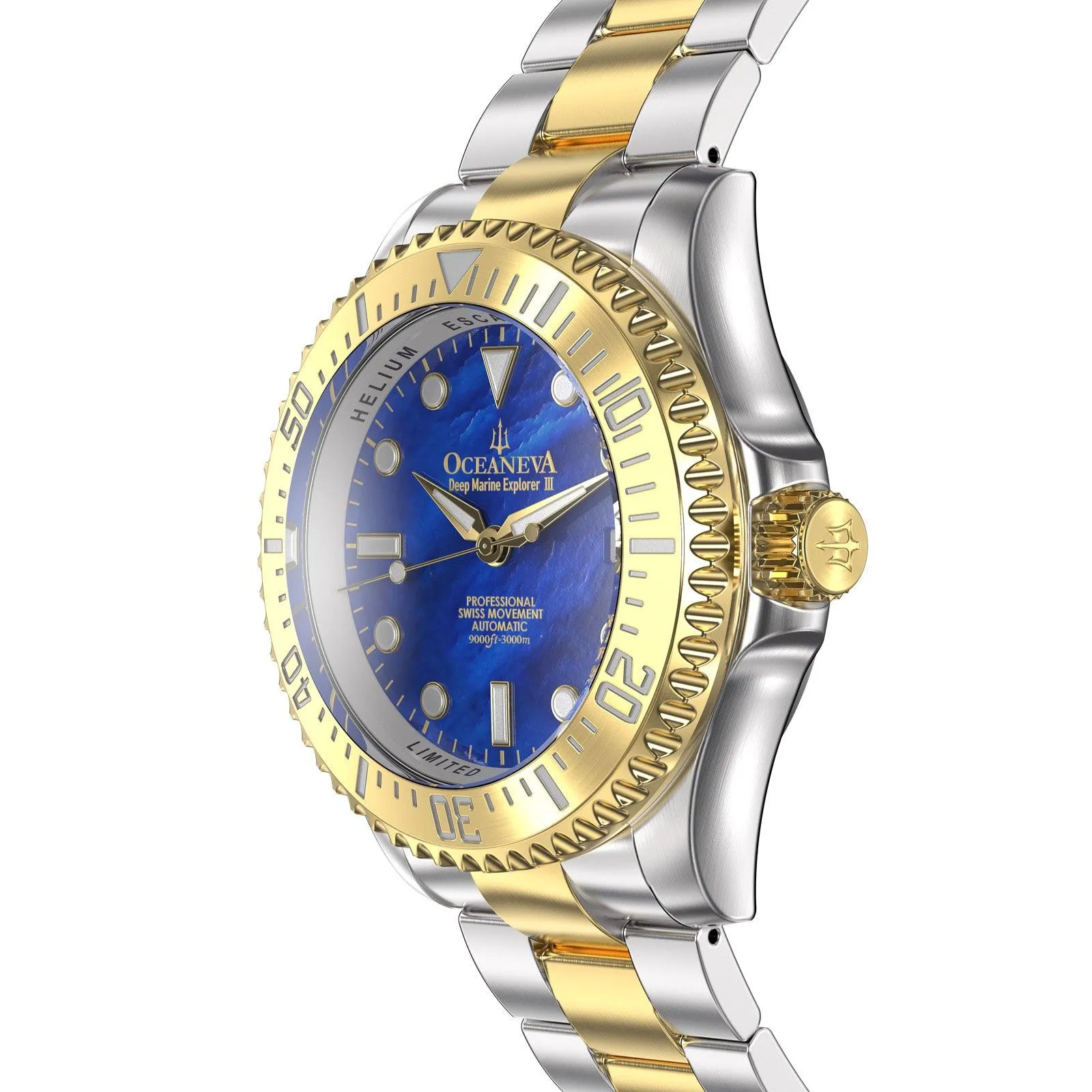 Oceaneva Deep Marine Explorer III Automatic 3000M Pro Diver Gold Blue Mother of Pearl Limited Edition