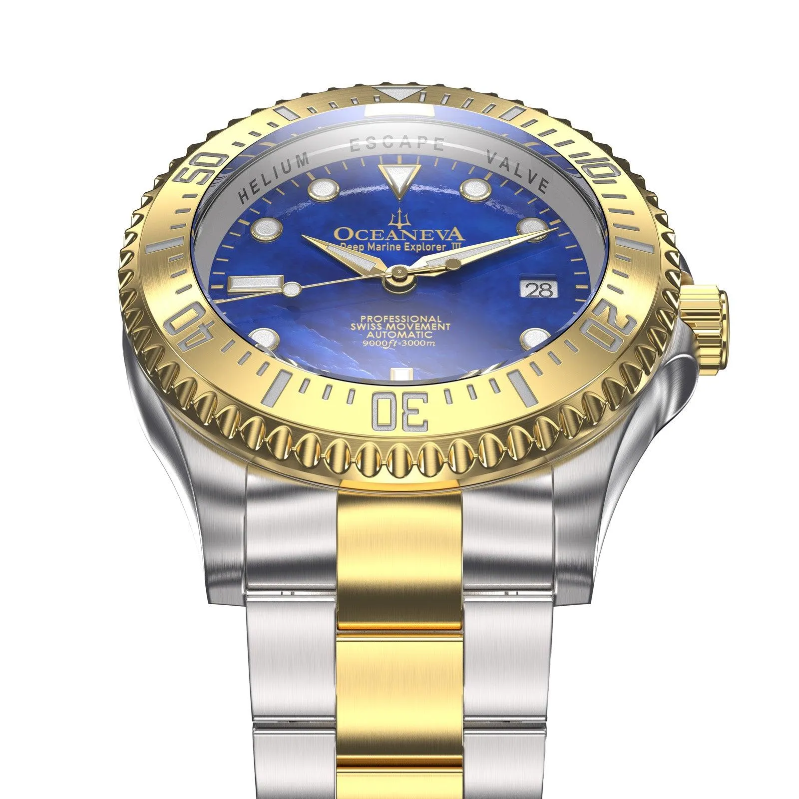 Oceaneva Deep Marine Explorer III Automatic 3000M Pro Diver Gold Blue Mother of Pearl Limited Edition