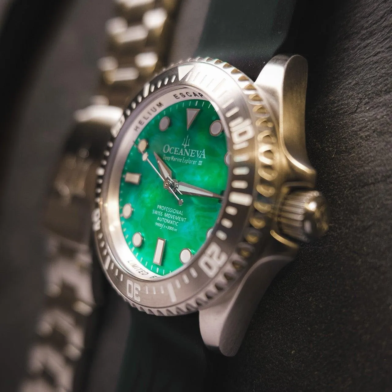 Oceaneva Deep Marine Explorer III Automatic 3000M Pro Diver Green Mother Of Pearl Limited Edition