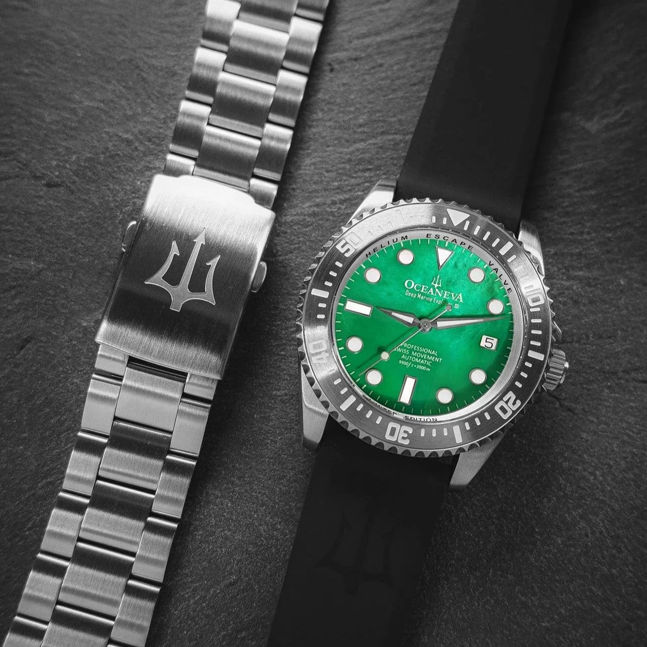 Oceaneva Deep Marine Explorer III Automatic 3000M Pro Diver Green Mother Of Pearl Limited Edition