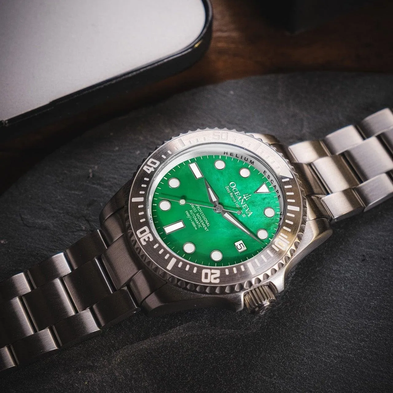 Oceaneva Deep Marine Explorer III Automatic 3000M Pro Diver Green Mother Of Pearl Limited Edition