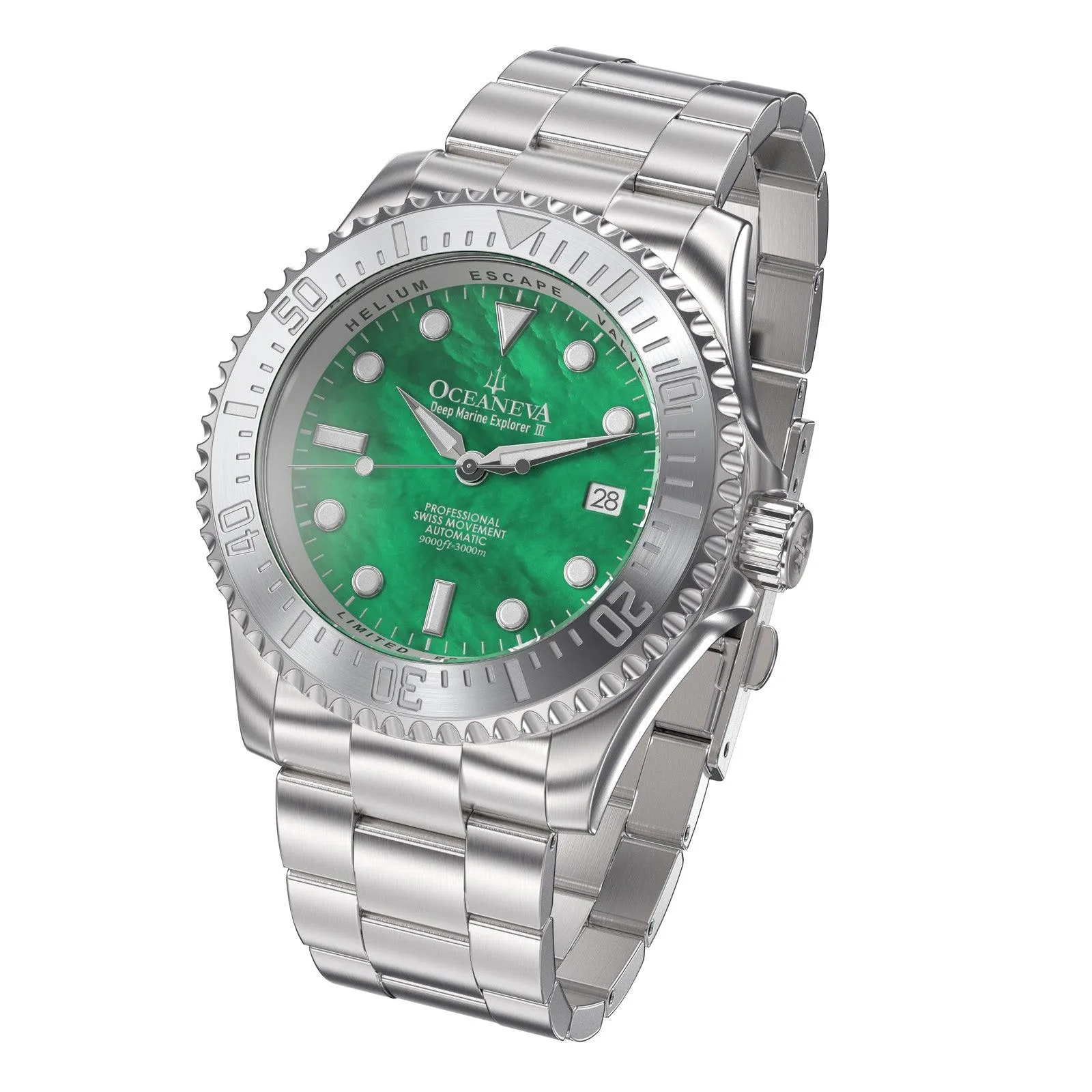 Oceaneva Deep Marine Explorer III Automatic 3000M Pro Diver Green Mother Of Pearl Limited Edition