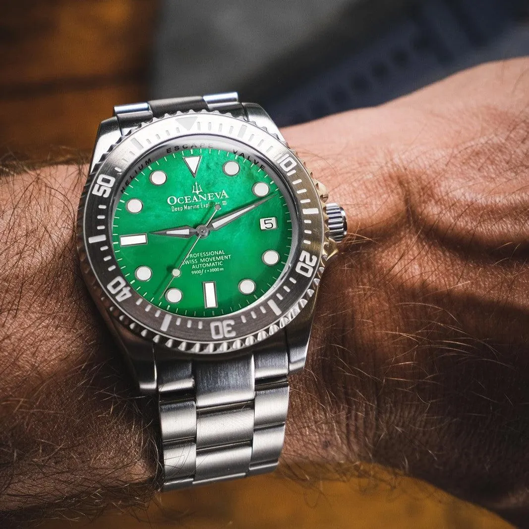 Oceaneva Deep Marine Explorer III Automatic 3000M Pro Diver Green Mother Of Pearl Limited Edition