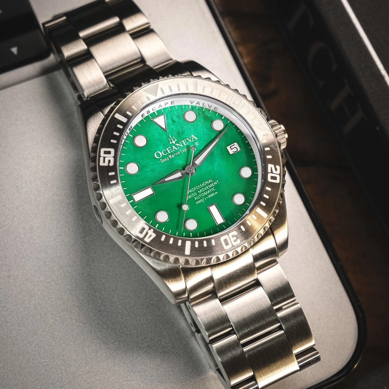 Oceaneva Deep Marine Explorer III Automatic 3000M Pro Diver Green Mother Of Pearl Limited Edition