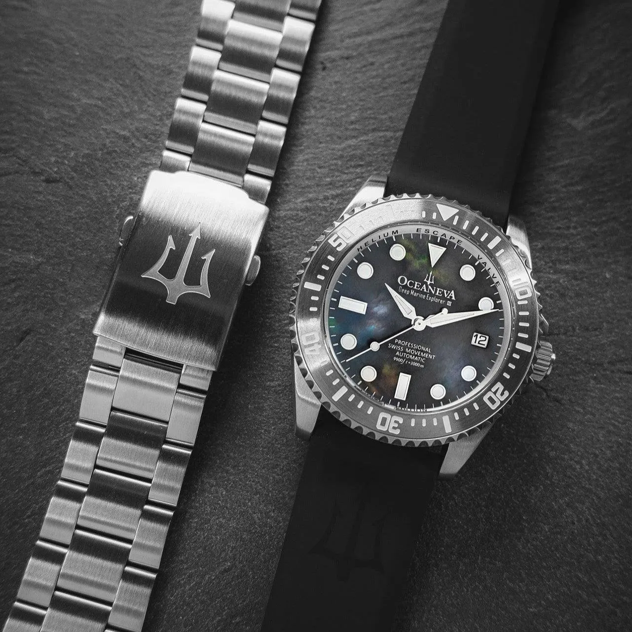 Oceaneva Deep Marine Explorer III Automatic 3000M Pro Diver Gunmetal Gray Mother Of Pearl Limited Edition