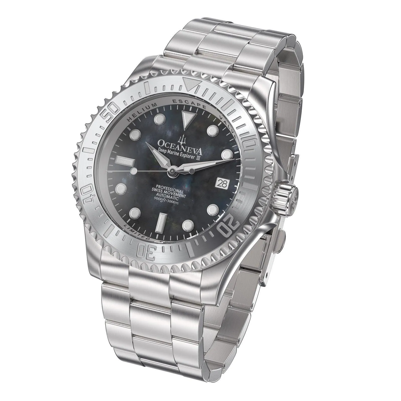 Oceaneva Deep Marine Explorer III Automatic 3000M Pro Diver Gunmetal Gray Mother Of Pearl Limited Edition
