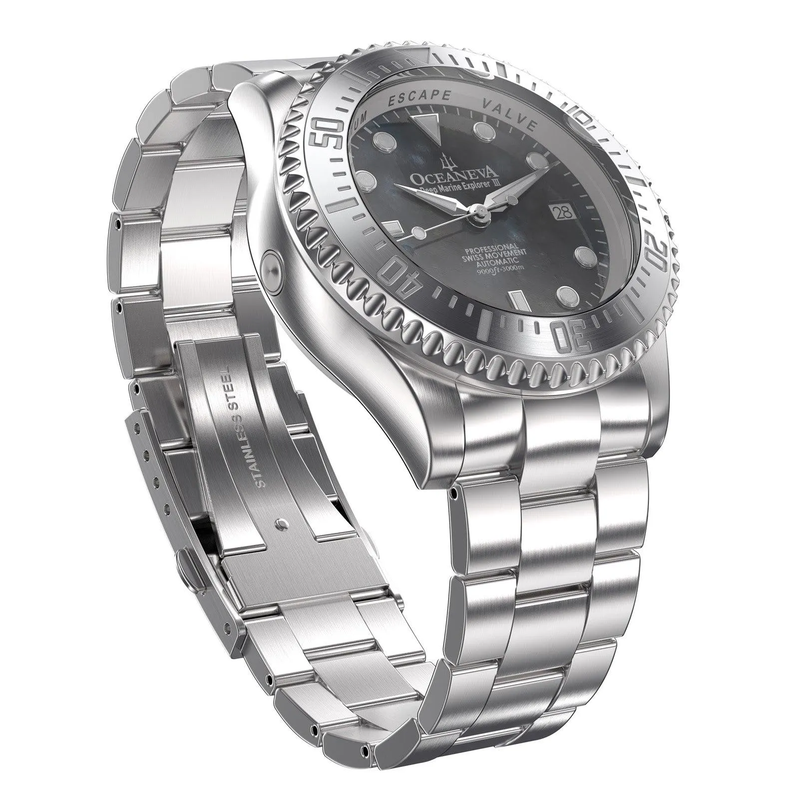 Oceaneva Deep Marine Explorer III Automatic 3000M Pro Diver Gunmetal Gray Mother Of Pearl Limited Edition