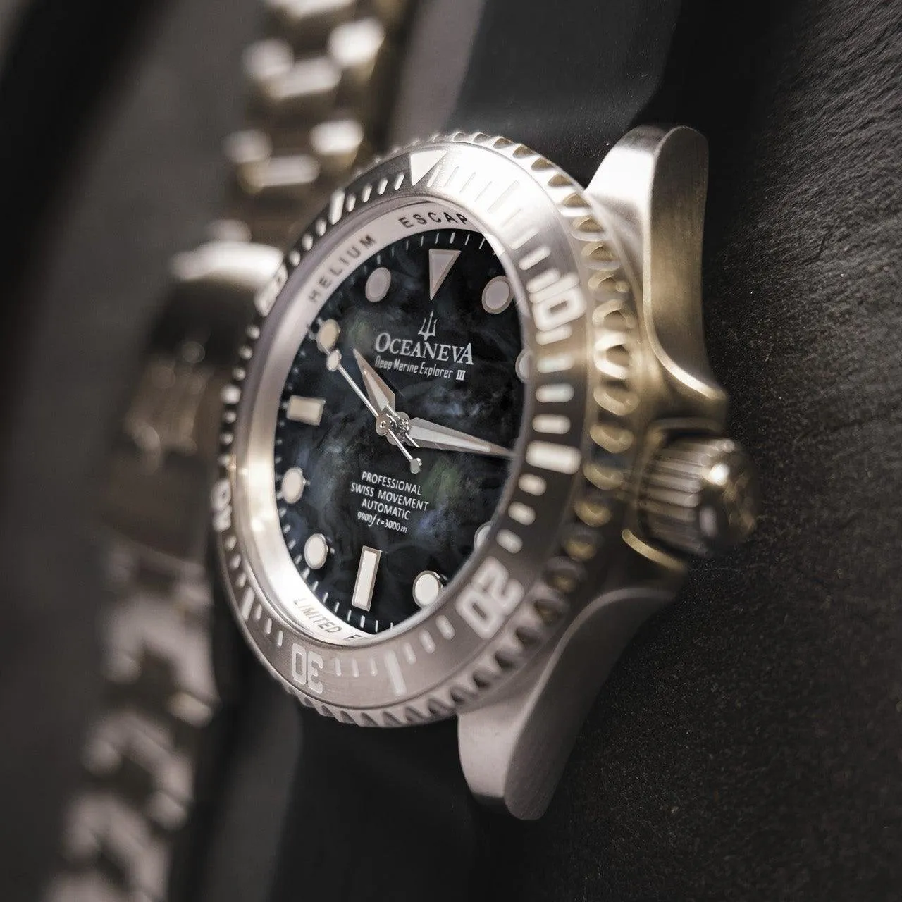 Oceaneva Deep Marine Explorer III Automatic 3000M Pro Diver Gunmetal Gray Mother Of Pearl Limited Edition