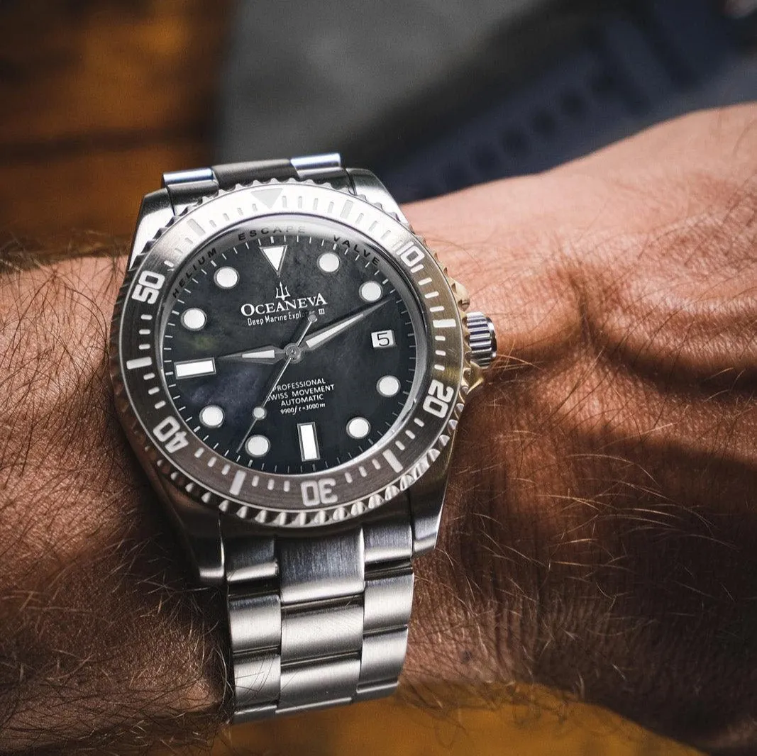 Oceaneva Deep Marine Explorer III Automatic 3000M Pro Diver Gunmetal Gray Mother Of Pearl Limited Edition