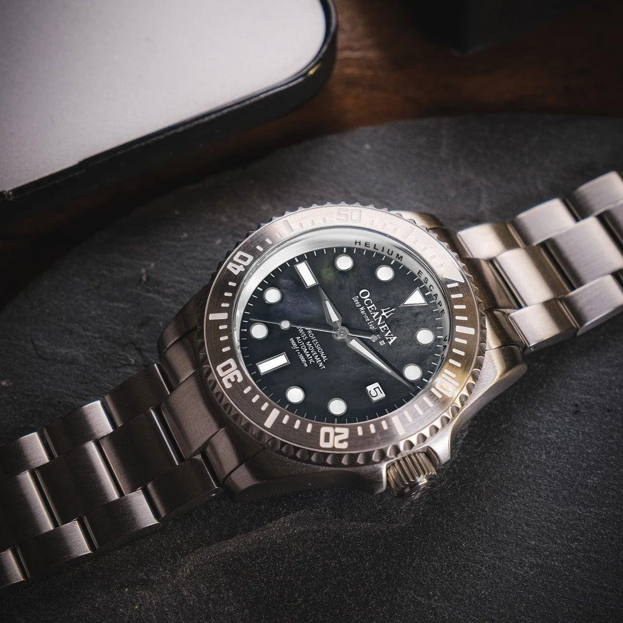 Oceaneva Deep Marine Explorer III Automatic 3000M Pro Diver Gunmetal Gray Mother Of Pearl Limited Edition