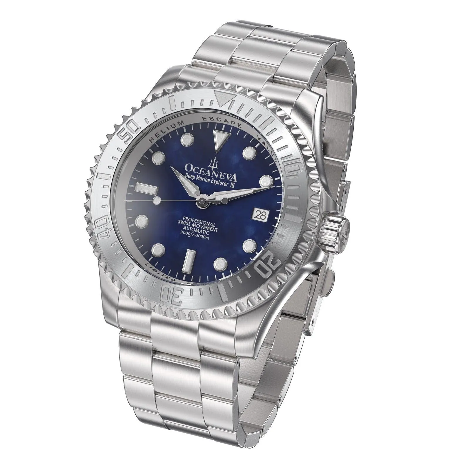Oceaneva Deep Marine Explorer III Automatic 3000M Pro Diver Navy Mother Of Pearl Limited Edition
