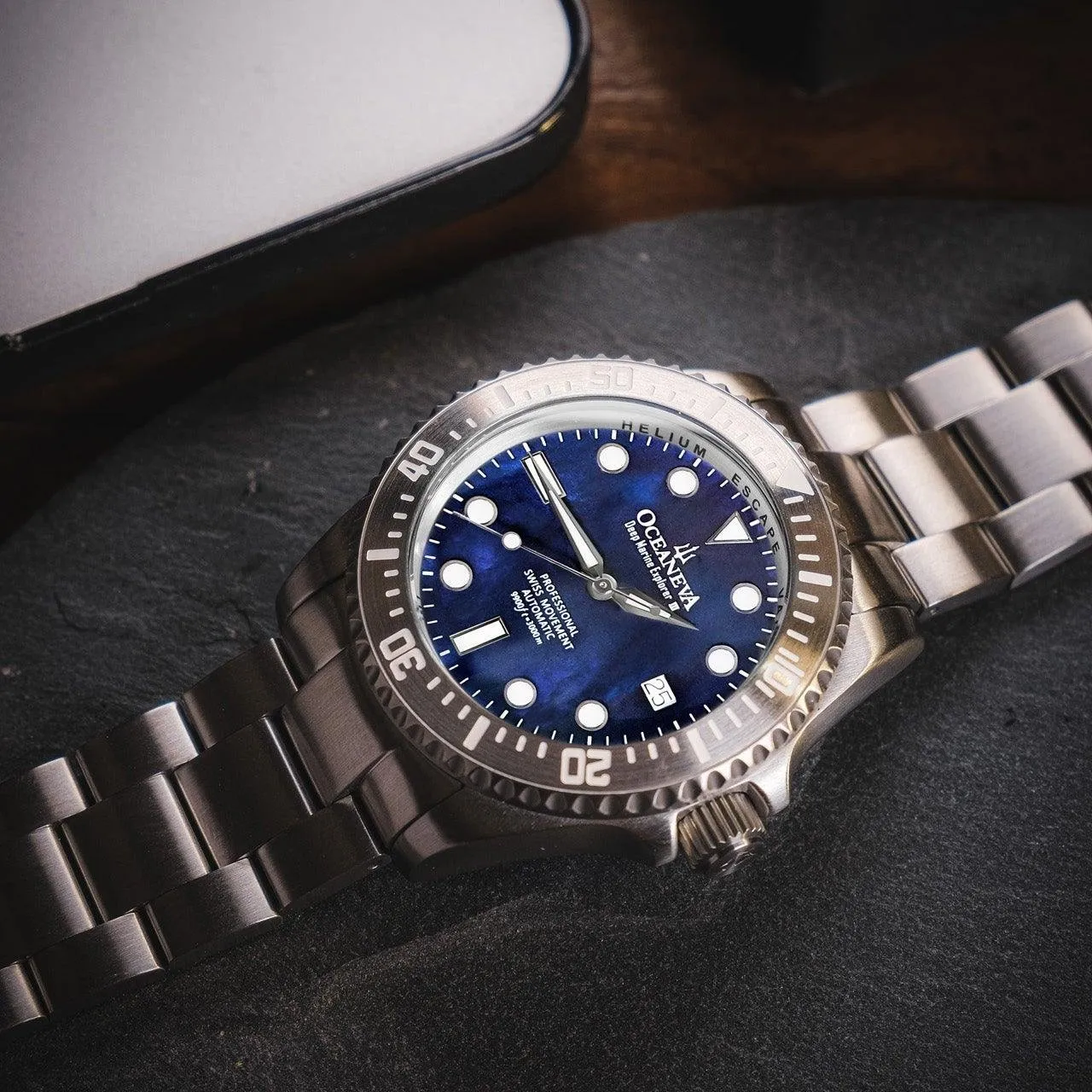 Oceaneva Deep Marine Explorer III Automatic 3000M Pro Diver Navy Mother Of Pearl Limited Edition