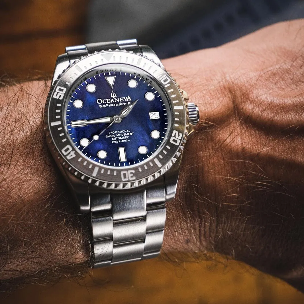 Oceaneva Deep Marine Explorer III Automatic 3000M Pro Diver Navy Mother Of Pearl Limited Edition
