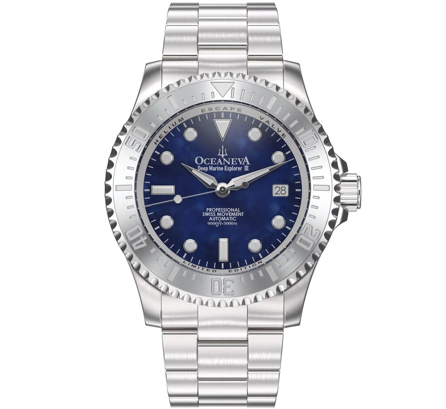 Oceaneva Deep Marine Explorer III Automatic 3000M Pro Diver Navy Mother Of Pearl Limited Edition