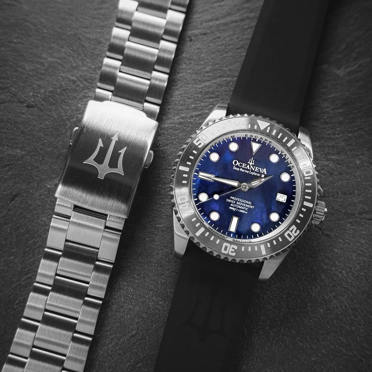 Oceaneva Deep Marine Explorer III Automatic 3000M Pro Diver Navy Mother Of Pearl Limited Edition