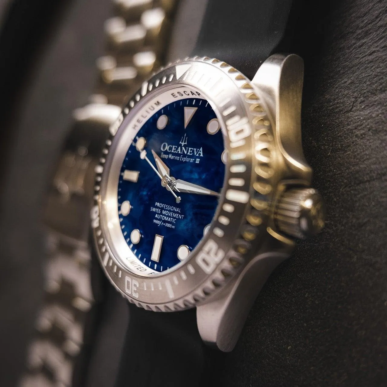 Oceaneva Deep Marine Explorer III Automatic 3000M Pro Diver Navy Mother Of Pearl Limited Edition