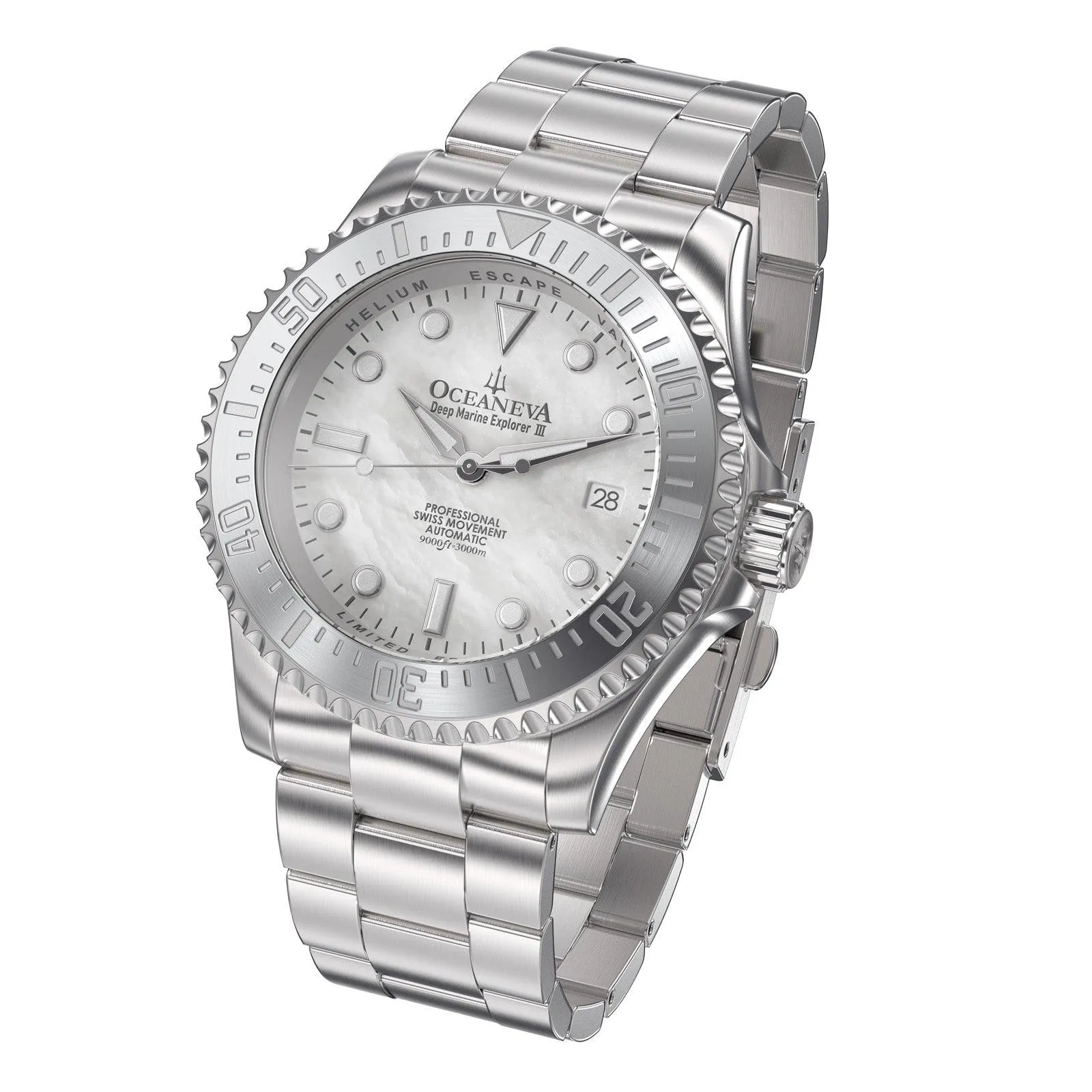 Oceaneva Deep Marine Explorer III Automatic 3000M Pro Diver White Mother Of Pearl Limited Edition*