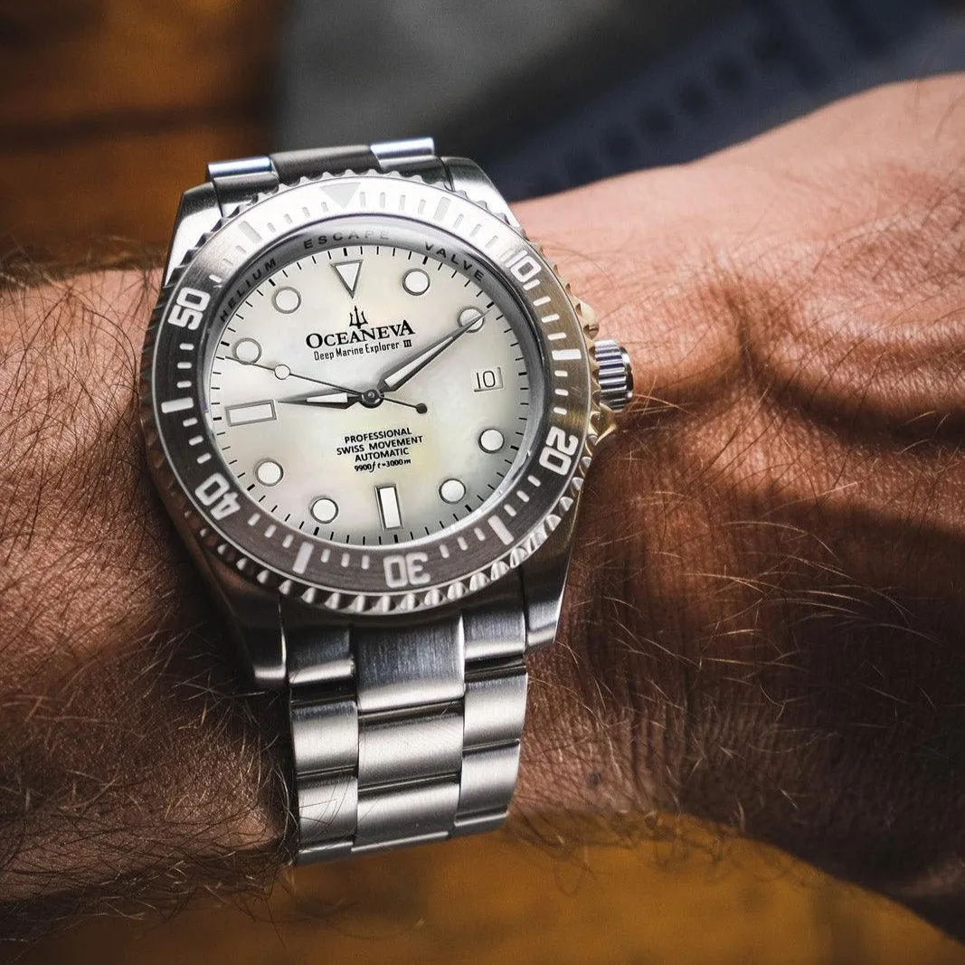 Oceaneva Deep Marine Explorer III Automatic 3000M Pro Diver White Mother Of Pearl Limited Edition*