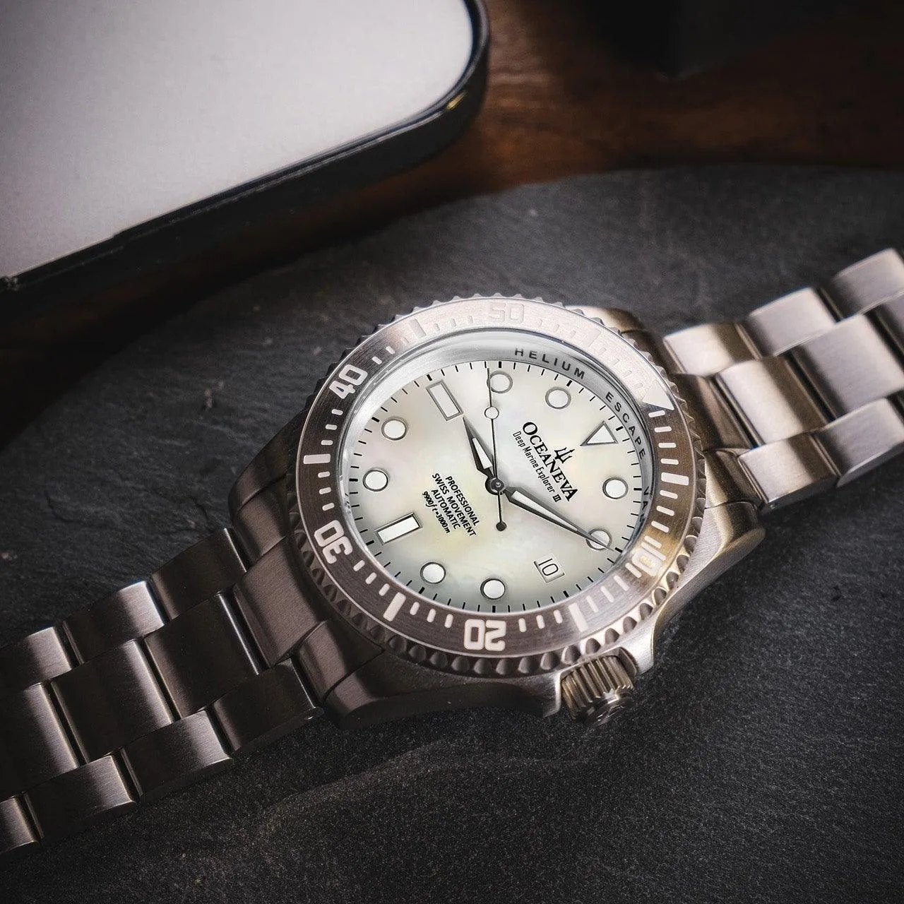 Oceaneva Deep Marine Explorer III Automatic 3000M Pro Diver White Mother Of Pearl Limited Edition*