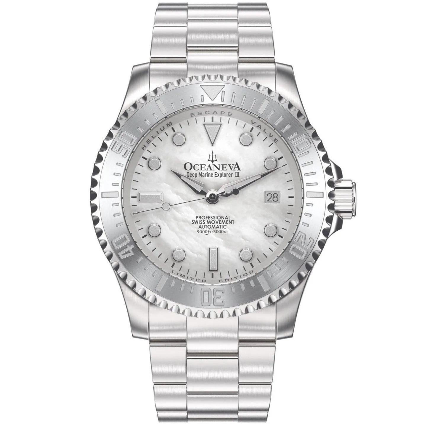 Oceaneva Deep Marine Explorer III Automatic 3000M Pro Diver White Mother Of Pearl Limited Edition*