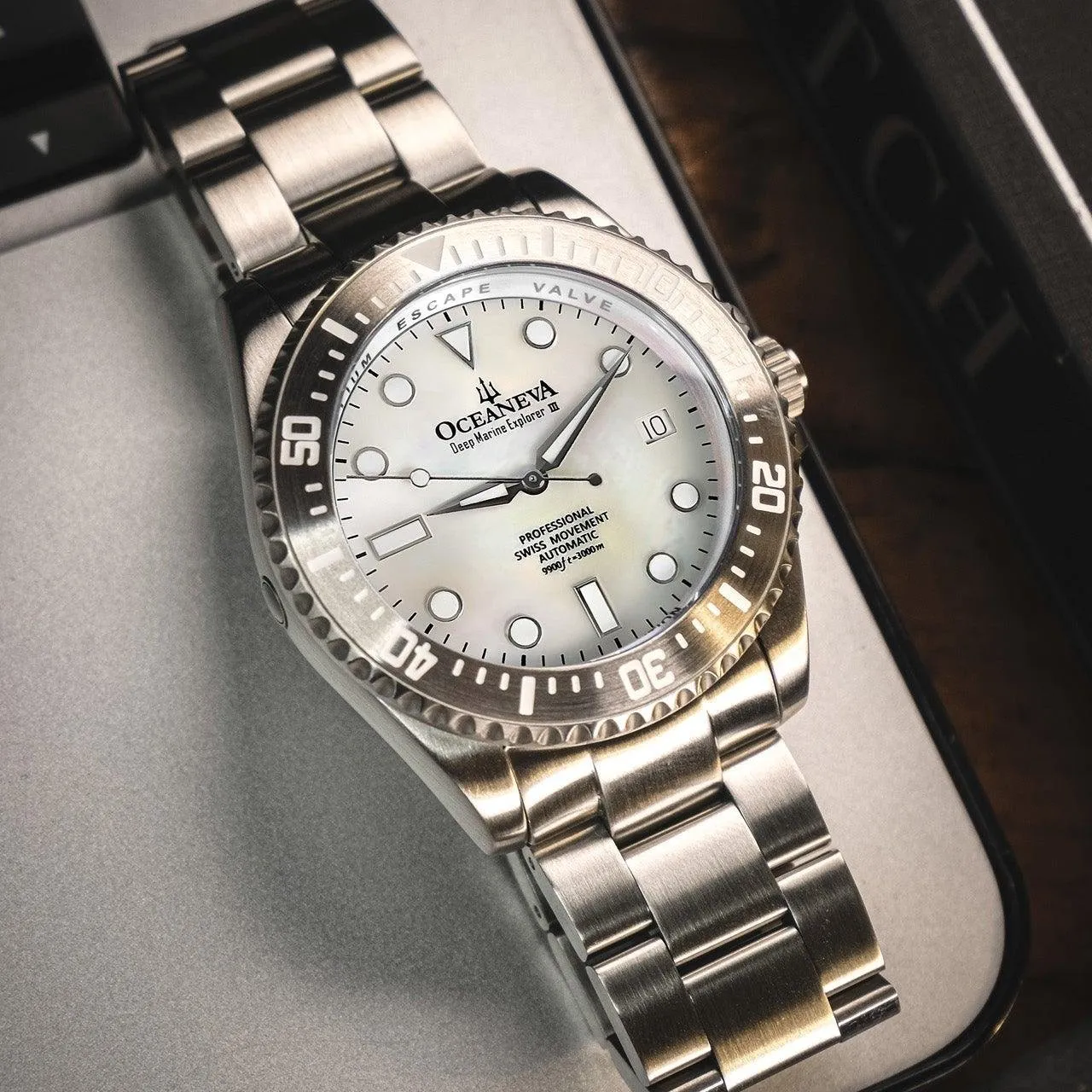 Oceaneva Deep Marine Explorer III Automatic 3000M Pro Diver White Mother Of Pearl Limited Edition*