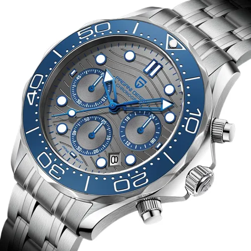 Pagani Design Silver Stainless Steel Grey Dial Chronograph Quartz Watch for Gents - PD1713